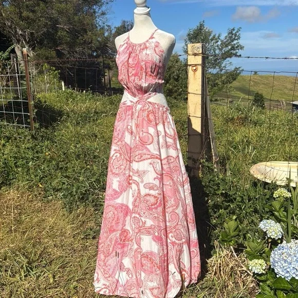 NWT MELISSA ODABASH Arabella cutout printed voile maxi dress Boho Chic Beach - Picture 5 of 9